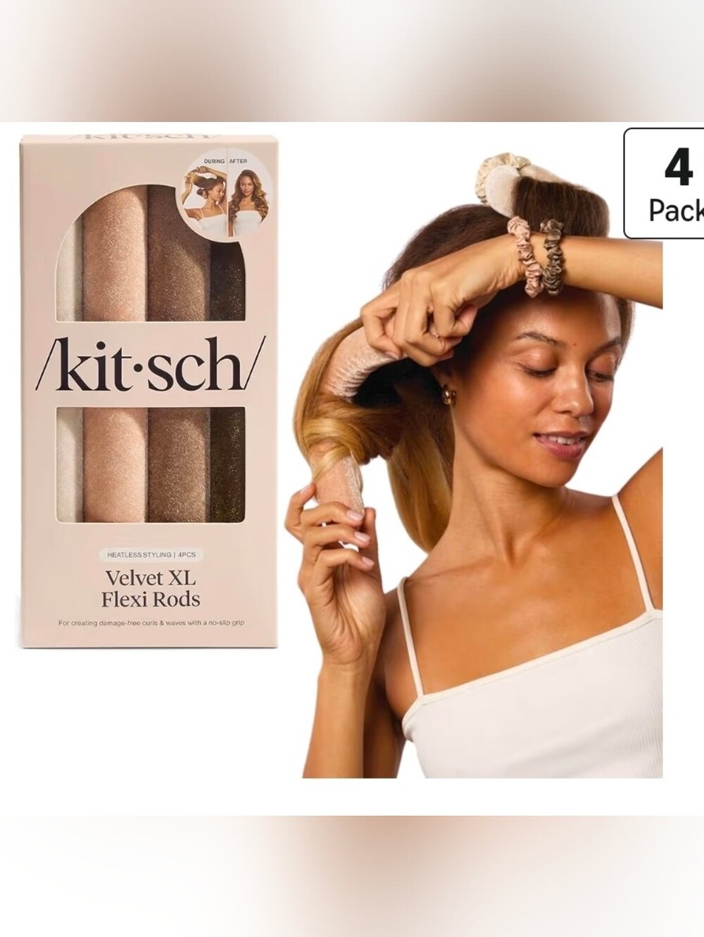 Kitsch Velvet Jumbo Flexi Rods, Heatless Curling Rods - 4-Pack